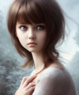 intricate, elegant, sharp focus, illustration, highly detailed, digital painting, concept art, matte, art by wlop and artgerm and ivan shishkin and andrey shishkin, masterpiece, young and cute ukrainian girl, adorable, hime cut hair, round face