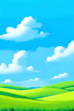 impressionist style panting of two cloud on a blue summer sky over green rolling hills in the Tuscanian country