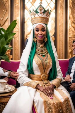 One day, Queen Batoul would sit with her team called the Tea Majlis. Her team consisted of: - Riouf, her daughter and the hero of the tribe - Professional royal writer - Live Barbie game - Comedian Jim Carrey - Former U.S. President Donald Trump In a large room with wide windows from which the light of nature, light colors, plants, modern furniture, and modern interior design enter. They were thinking of a new interior design for the palace. Meanwhile, they drank cinnamon tea and watched episode
