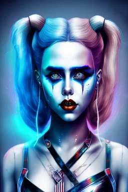 Danish Singer MØ harley quinn cyberpunk, blue tones, high lighting