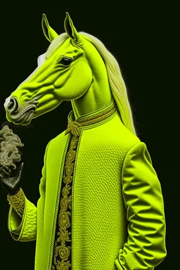 Yellow cockatrice with a tattoo of a horse in a smoking jacket