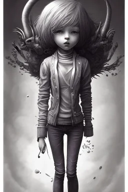 girl, purple tones, high light, Style John Kenn Mortensen,