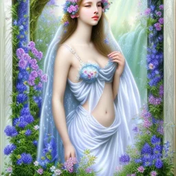 Waterfall spring blue silver water nymph flowers