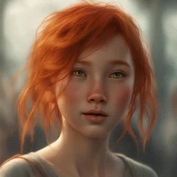 a close up of a person with red hair, digital art, by Russell Dongjun Lu, zbrush central contest winner, digital art, portrait of a cute girl, sergey kolesov, orange head, beautiful art uhd 4 k, norman rockwell ross tran, portrait of a small character, shot with Sony Alpha a9 Il and Sony FE 200-600mm f/5.6-6.3 G OSS lens, natural light, hyper realistic photograph, ultra detailed -ar 3:2 -q 2 -s 750