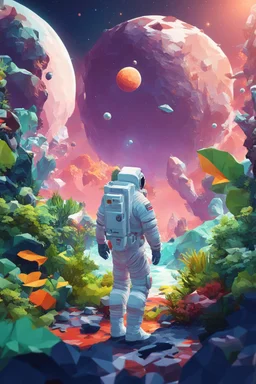 (((close midshot))), (((low poly art:2))), (astronaut), ultra detailed illustration of an environment on a dangerous:1.2 exotic planet with plants and wild (animals:1.5), (vast open world), astroneer inspired, highest quality, no lines, no outlines candid photography. by Lekrot