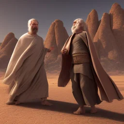 ancient patriarch abraham and matriarch sarah, in the desert, 3500 BCE, dramatic, dramatic lighting, pixar style, volumetric lighting, hyperrealism, 8k, high quality, photorealistic, lot of details