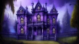 A purple scary mansion filled with ghosts painted by Leonardo da Vinci