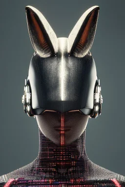 Medium Close Up Portrait, Front image. cyberpunk, rabbit mask, teenager, blonde woman, cyber helmet head. Silver dress. Black, pink, color. Steampunk style. renaissance ornaments, Color background, photo studio. Front image, highly detailed, concept art, smooth, unreal engine 5, ray tracing, RTX, lumen lighting, ultra detail, volumetric lighting, 3d, finely drawn, high definition, high resolution.