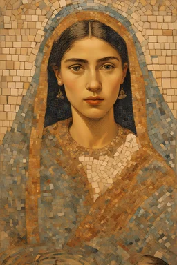 A mosaic from the Ras Shamra era, with a beautiful Arab girl in the middle, painted by Van Gogh