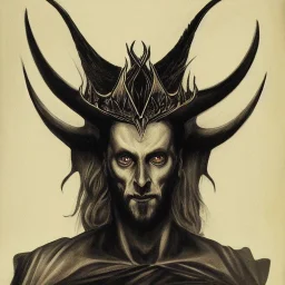 Portrait of Lucifer looking like Nergal from Behemoth symmetric realistic with golden crown