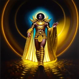 Ultra detailed fullbody Portrait in oil on canvas of Mu of Aries Saint Seya with gold armor, extremely detailed digital painting, extremely detailed face,crystal clear Big Glowing eyes, mystical colors ,perfectly centered image, perfect composition, rim light, beautiful lighting, 8k, stunning scene, raytracing, anatomically correct, in the style of robert e howard and Ken Kelley and Ohrai Noriyoshi and Simon Bisley and tomzj1