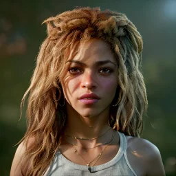 Shakira, 40 years old, artist, Realistic image, waist up portrait. perfect eyes, glow, circle iris. concept art, smooth, unreal engine 5, god lights, ray tracing, RTX, lumen lighting, ultra detail, volumetric lighting, 3d, finely drawn, high definition, 4k.