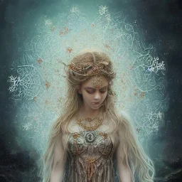 Insanely detailed photograph of an “portrait of gorgeous Greek goddess ” with intricate hair, intricate embroidered dress, beautiful clear face and hyperdetailed painting by Ismail Inceoglu Huang Guangjian and Dan Witz CGSociety ZBrush Central fantasy art album cover art,8K, hdr, romantic, mysterious, ominous, snowflakes, jewelry, comfort, natural eyes, arms open for embrace