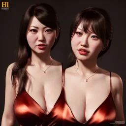 photo face and bust, 1 hitomi tanaka, red dress, highly realistic, highly detailed, octane render,