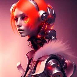 A beautiful portrait of a cute cyberpunk woman orange color scheme, high key lighting, volumetric light high details with white stripes and feathers