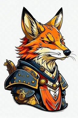 japanese fox in samurai armor, head only, 3/4 view, anime style, colorful flat colors, no background