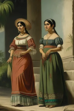 2 mexican woman painting neoclassism standing