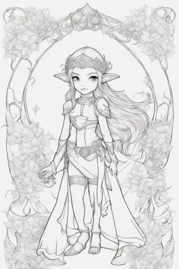 Outline art for cute Fantasy coloring pages with elf, white background, Sketch style, full body, only use outline, Mandala style, clean line art, no shadows and clear and well outlined