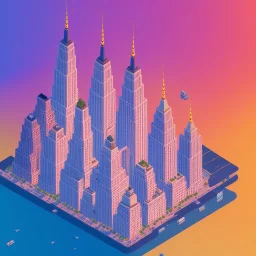 isometric architecture illustration of new york at sunset tilt shit cinematic