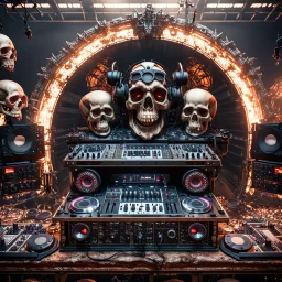 DJ of the damnded, insanely detailed DJ booth in hell, MID set, speakers and equipment made of bone, anatomically correct, add more skulls in th audience, photorealism, vray, 8k 3d https://stablecog.com/generate?o=a67b60e0-edd2-418d-9744-d1d585055d7fv https://stablecog.com/generate?o=93026b00-ac6b-436a-bc57-6aa04073d4a9