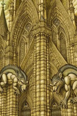 Gargoyles Promt: Art Nouveau Gothic Hyper realistic intricate oil paint detailed pencil sketched Notre Dame gargoyles in the style of Escher, a resin painter