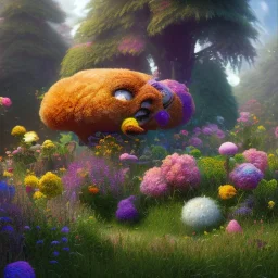 pixar style, volumetric summer garden environment and background, realistic painting of hamburger, looking excited, volumetric lighting, dramatic lighting, detailed digital painting, extreme dense and fine fur, anime, ornate, colour-washed colors, elegant, small minutiae, tiny features, particulars, centered, smooth, sharp focus, renderman gofur render, 8k, uhd, detailed eyes, realistic shaded volumetric lighting, sunlight caustics, backlight, centered camera view