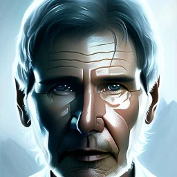 actor harrison ford, pale skin, waist up portrait, intricate, oil on canvas, masterpiece, expert, insanely detailed, 4k resolution, retroanime style, circular reflective eyes, cinematic smooth, intricate detail , soft smooth lighting, soft pastel colors, painted Renaissance style