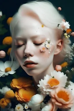 floral makeup flowers woman beauty person with albinism skin pots dreamy girl beautiful plants diverse add snowflakes