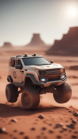 a pickup doing stunts on mars ,bokeh like f/0.8, tilt-shift lens 8k, high detail, smooth render, down-light, unreal engine, prize winning