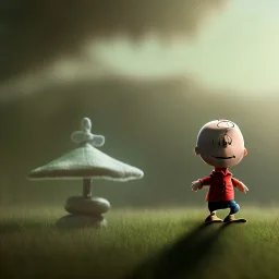 Scared Charlie brown running away from a ufo abducted