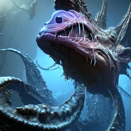 fluid ink angler fish creature, unreal engine 5, 8k resolution, photorealistic, ultra detailed