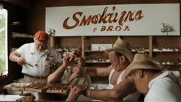 men smoking many cigars fill room with so much smoke it's alive