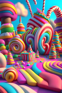 candy land, colorful, render in 3d realism, full details 8k.