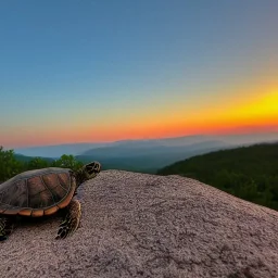 Turtle watching the sunset on the mountain
