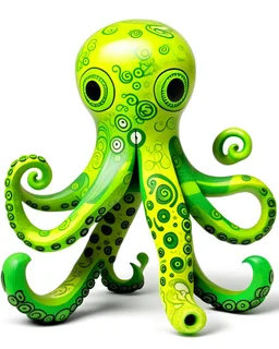 A lime green poison elemental octopus designed in African masks painted by Paul Klee