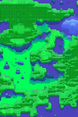 pixel art top down planet surface in 2d game, detailed level, mint green terrain, violet earth