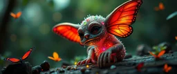 airbrush and pen outline, between rainbow butterflies a glittering Deep Gnome (Svirfneblin) gremlin, goa psy ambient in the style of vangelis and fsol, source vibrations, bokeh like f/0.8, tilt-shift lens 8k, high detail, smooth render, down-light, unreal engine, prize winning