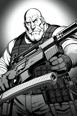 old man behind the aiming with a shotgun, greyscale