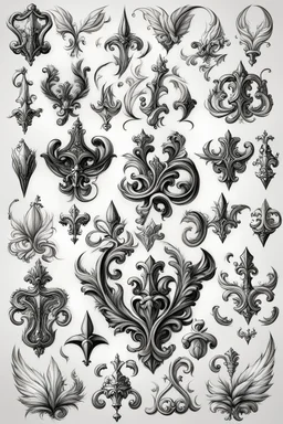 A flash of 10 drawings modern ideas and original designs of fleur-de-lis symbol. Black in on white background