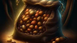 Fantasy digital illustration: beans in a old bag