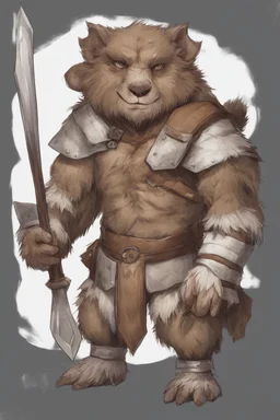 Dnd a young bugbear with white fur and leather armor