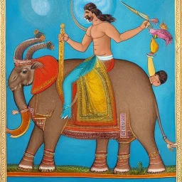 greek god riding an indian elephant painting