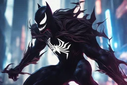 symbiote in 8k solo leveling shadow drawing style, bat model, neon lights, intricate details, highly detailed, high details, detailed portrait, masterpiece,ultra detailed, ultra quality