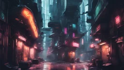 cyberpunk style crouded city alley