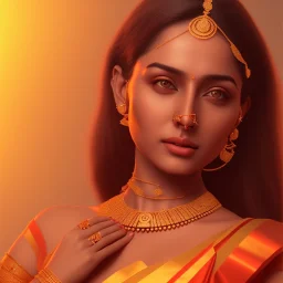 South Indian actress Ivana, by Mahmoud Sai, Cartographic, Circuitry, Golden Hour, Closeup-View, 16k, Lumen Global Illumination, Diffraction Grading