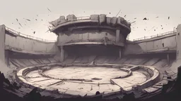 crumbling punk fighting ground arena. concept art drawing style
