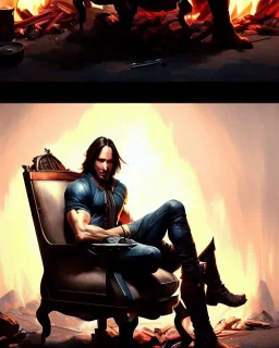 "matt mercer sitting in a comfy chair by a fireplace, beautiful eyes, full-scale head and shoulders portrait, 8k resolution concept art portrait by Greg Rutkowski, Artgerm, WLOP, Alphonse Mucha dynamic lighting hyperdetailed intricately detailed Splash art trending on Artstation triadic colors Unreal Engine 5 volumetric lighting Splash art fantasy