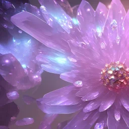 one big crystal subtle flower in a galactic ambiance with a beautiful fairy, transparent petals, delicate colors, finely tuned detail, ultra high definition, 8 k, unreal engine 5, ultra sharp focus