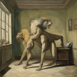 a chimera in a subliminal room, a chimera in a subliminal room, depicted by balthus