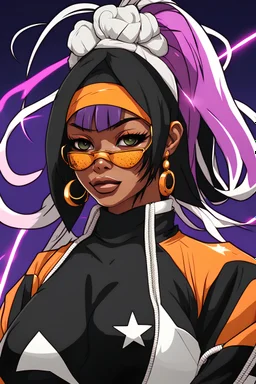 Vietnamese woman in a yoruichi from bleach outfit with electric powers,veitnamese culture on design,adultswim style, urbancore, one piece style, after hours aesthetic, rap fashion, gen x soft club style, bleach style, hunter x hunter style, jojo style, street fighter style, mortal kombat style, tekken style, kof style, league of legends, 2000s cartoon style, killer instinct style, final fantasy style, todd mcfarlane, mike mignola style